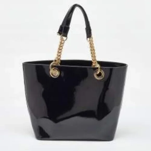 DKNY Black Patent Large Shoulder Bag Tote With Scarf